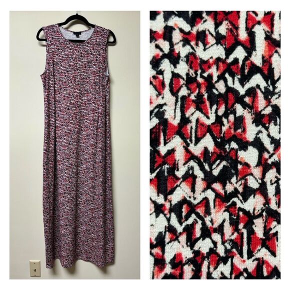 J. JILL Wearever Collection Black/Red/White Maxi Dress, Sz M Tall - Picture 1 of 8